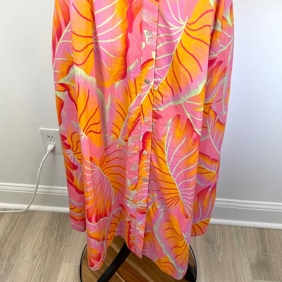 Farm Rio Bright Forest Button Front Midi Dress In Orange Size Medium New - Picture 9 of 16